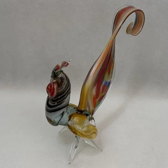 Vintage Blown Glass Murano Style Colorful Rooster Art Glass Figurine - Picture 3 of 6